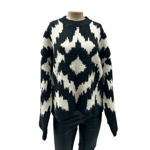 H&M Jacquard Pattern Pullover Knitted Long‎ Sleeve Sweater Round Neck Women M